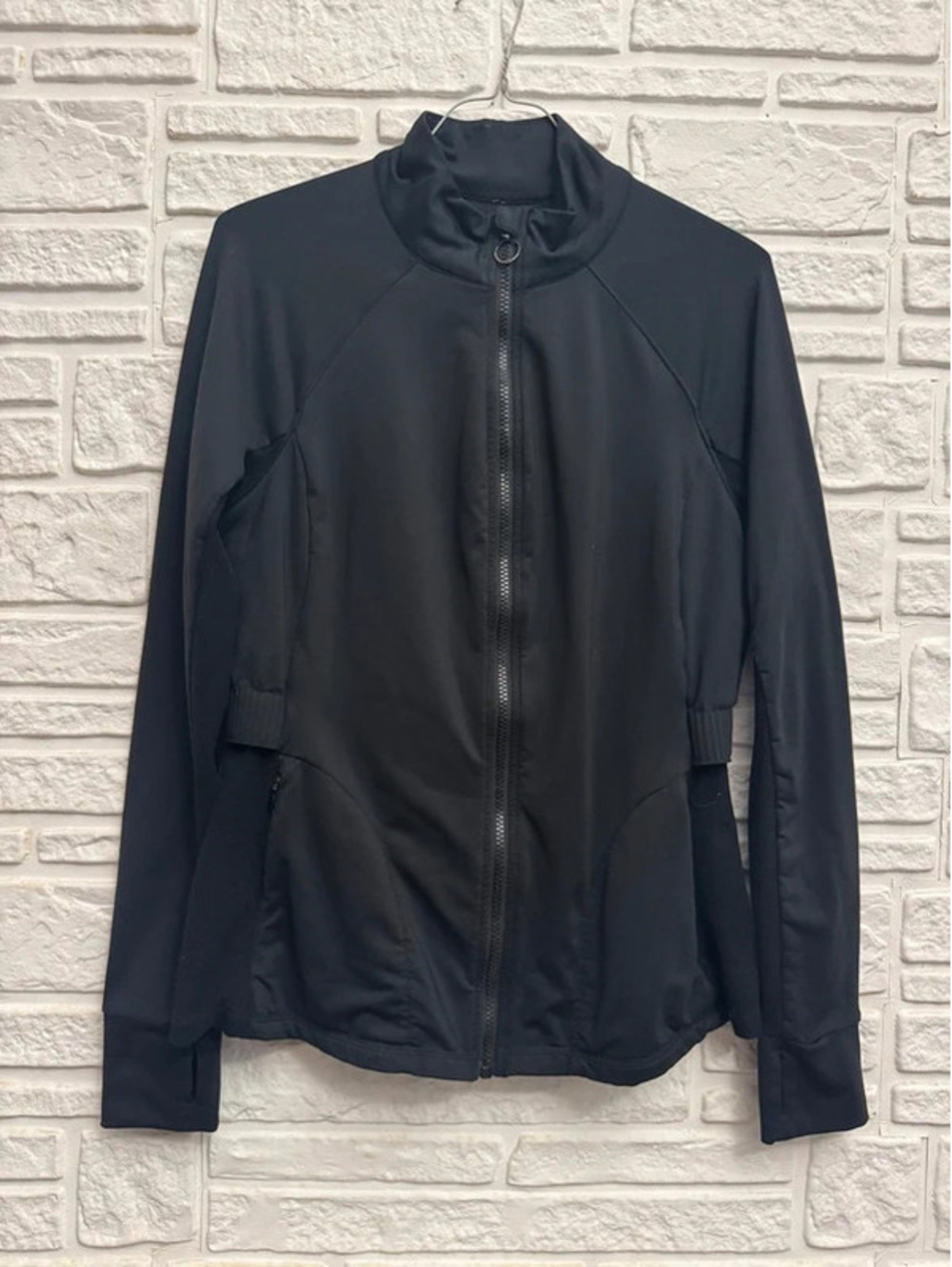 Fabletics Black Full Zip Track Jacket Mock Neck Elastic Ribbed Waist S / M